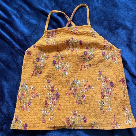 Burnt Orange smocked Flower halter top - Picture 1 of 9